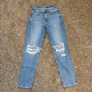 American Eagle Outfitters High Rise Ripped Jeans - Light Blue